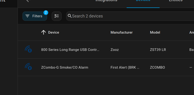Discovered devices in HA ZWave integration.